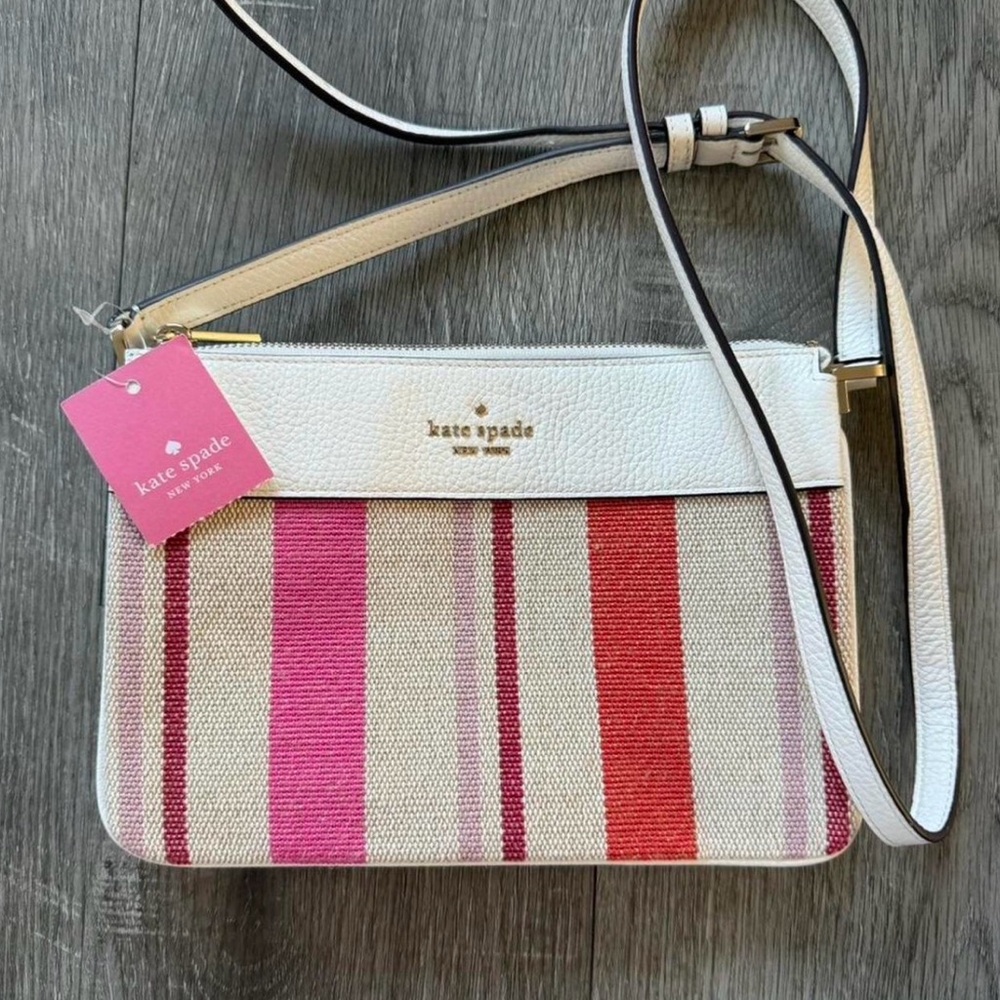 Kate Spade Pink and Red Striped Crossbody Bag